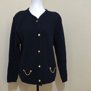 Women's Blarney Woollen Mills Navy Wool Button Down Cardigan Sz M